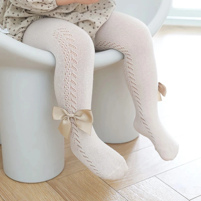 

Spanish Baby Girls Mesh Tights Newborn Soft Cotton Fishnet Pantyhose Spring Summer Breathable Bow Stockings Legging Kids Clothes