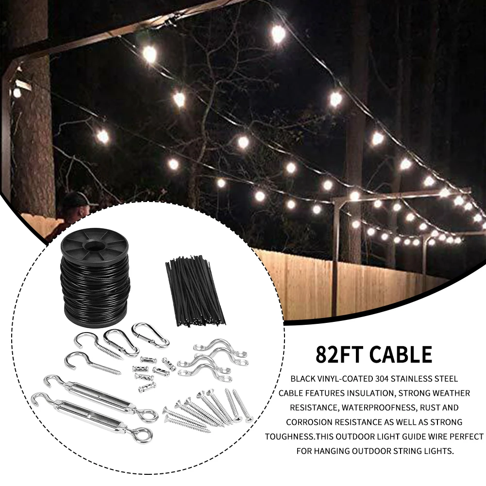 

Tensioner String Lamp Easy Install Waterproof 82ft Cable Outdoor Lights Hanging Kit Guide Wire Suspension 304 Stainless Steel
