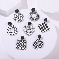 checkerboard heart shape earrings lip prints flowers black white for women girl hip hop decoration jewelry gifts accessories