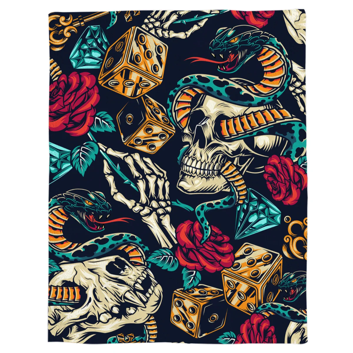 Skull Rose Viper Street Printed Flannel Blanket Soft Throw Machine Washable Blankets for Beds | Дом и сад