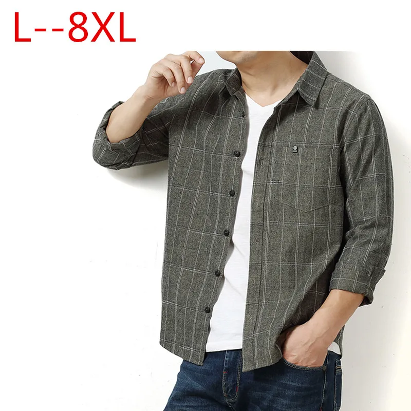 

Flannel 8XL Men 6XL 5XL Plaid Cotton Spring Autumn Casual Long Sleeve Shirt Soft Comfort Slim Fit Styles Brand Man Clothes