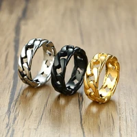 nhgbft 7mm wide fixed link chain ring for men black stainless steel male ring wedding party jewelry