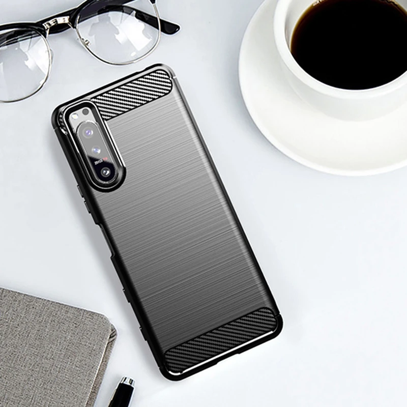 

for Sony Xperia5 II Phone Case Silicone Brushed Carbon Fiber Shell