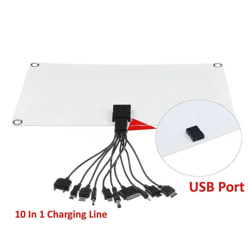 30 Вт USB Панели солнечные Солнечный Зарядное устройство 5/12V 10 в 1 кабель для зарядки