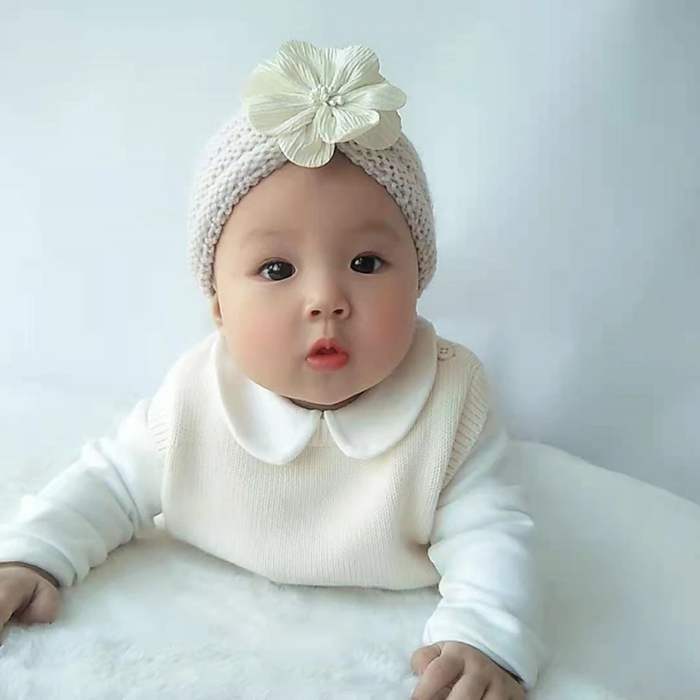 

Fashion Artificial Flower Baby Girls Indian Hats Newborn Soft Comfortable Knitting Wool Caps Kids Hair Accessories Photo Props