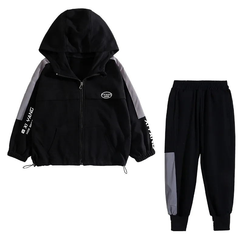 

Boutique Children's Sports Kit Spring 2021 New Boys Fashion Sports Zippered Hooded Two-Piece Set for Kids