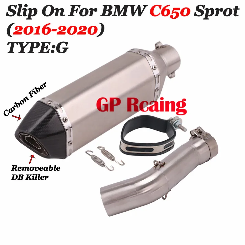 

Slip On For BMW C650 Sprot 2016-2020 Motorcycle Exhaust Escape Moto System Tip Muffler Silencer Middle Link Tube Pipe DB Killer
