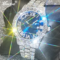 hip hop missfox blue men iced out bling watches waterproof luxurious quartz fashion wristwatch top brands watch clocks jewelry