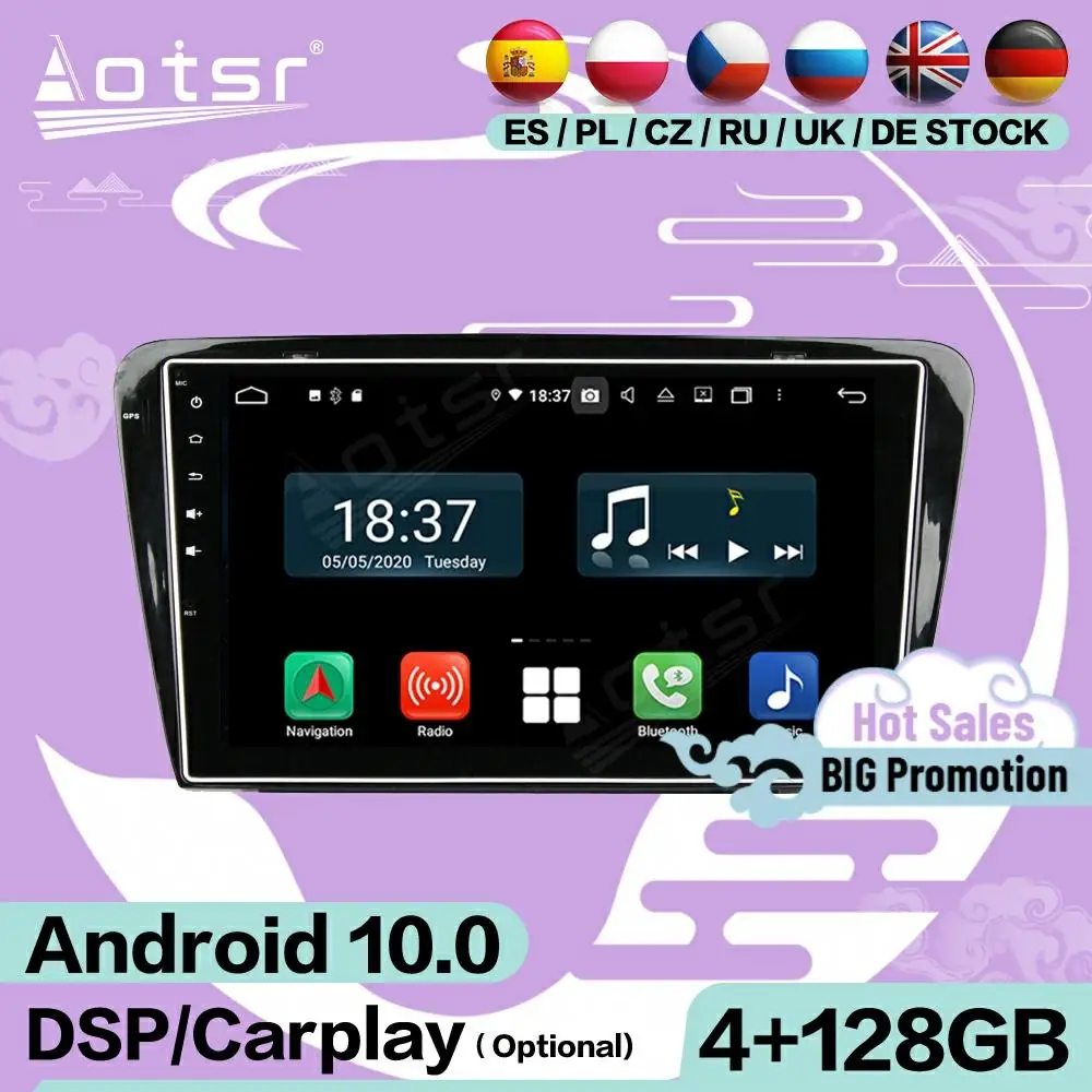 

128G Carplay мультимедийный стерео Android 10 экран для SKODA Octiva A7 2014 2015 Автомобильный GPS аудио радио приемник видео головное устройство