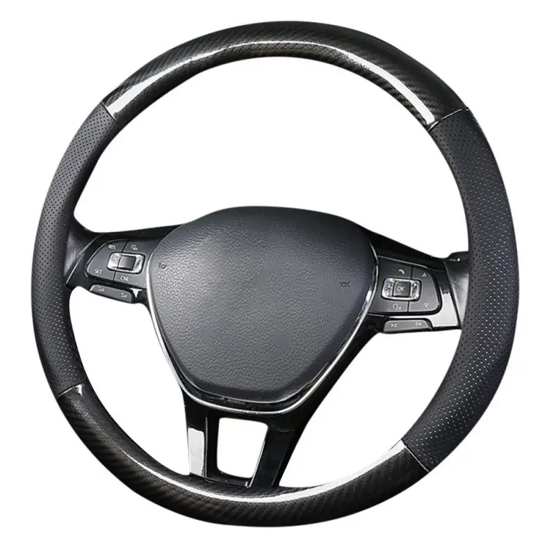 

Car Steering Wheel Cover Breathable Anti Slip Carbon Fiber Leather Steering Covers Suitable 38cm Auto Decoration