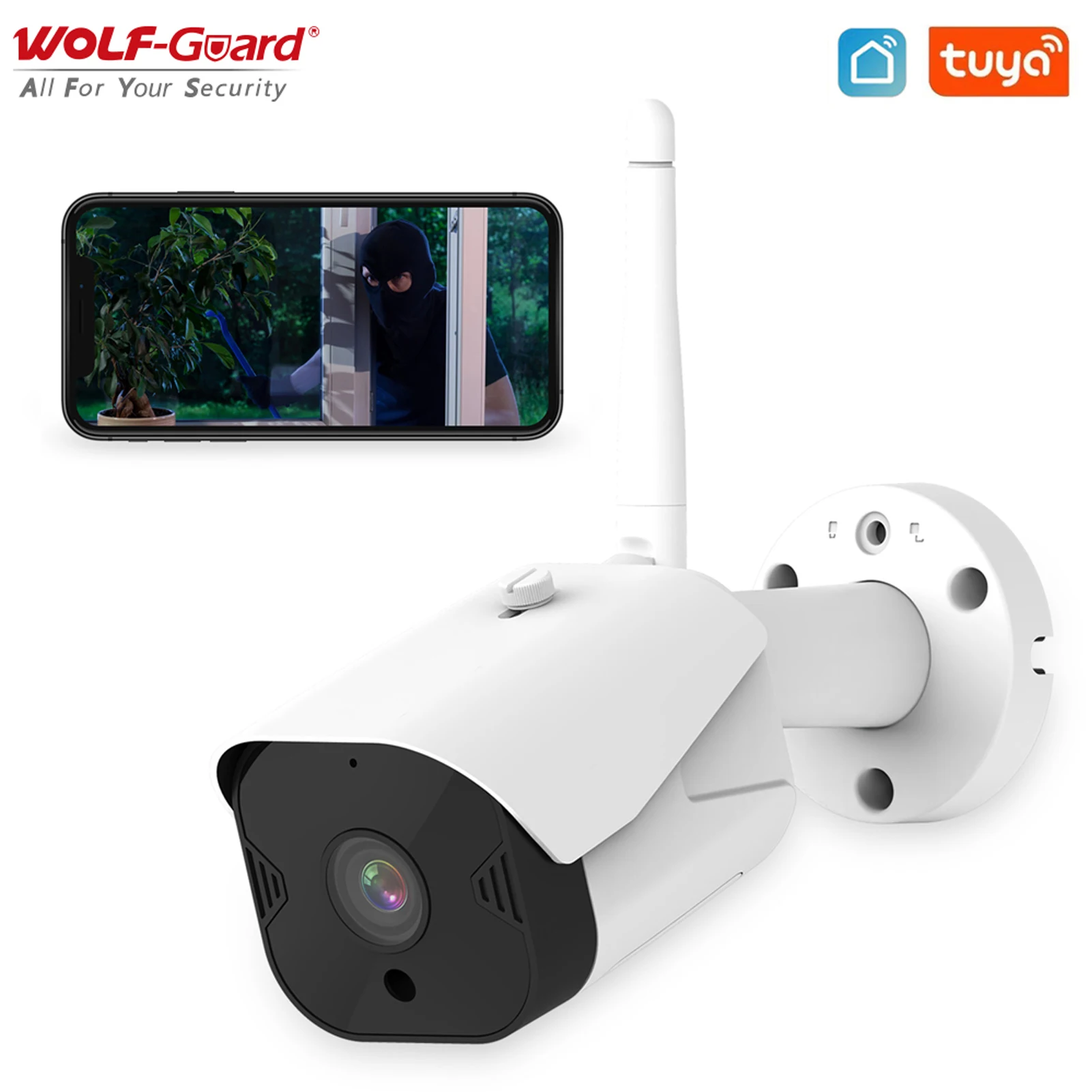Wolf-Guard Tuya WIFI Smart IP Camera 1080P HD 2MP Indoor/Outdoor Security Surveillance CCTV Monitor for Warehouse /Shop /Office