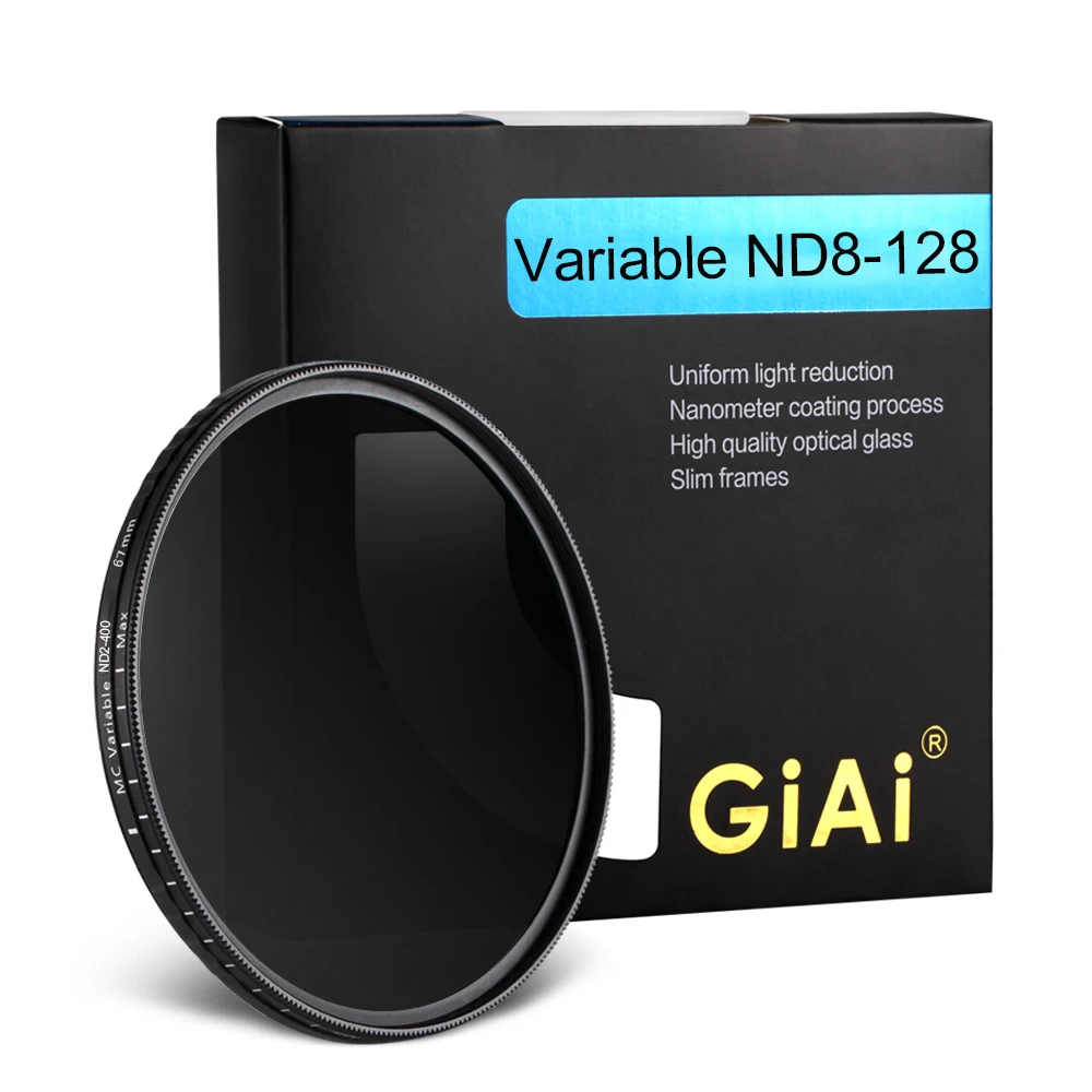 

Giai High Quality ND8-ND128 Camera Lens Variable Neutral Density ND Filter 40.5mm 43mm 46mm 49mm 52mm 58mm 62mm 67mm 72mm 82mm