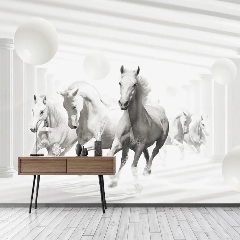 3D объемные Объемные обои с объемным пространством Белая лошадь Fresco гостиная ТВ
