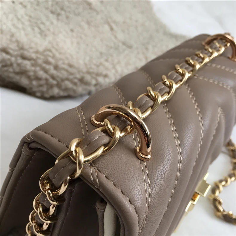 Burminsa Elegant Quilted Chain Crossbody Bags For Women Unique Design Lock High Quality Soft PU Female Shoulder Bags Autumn