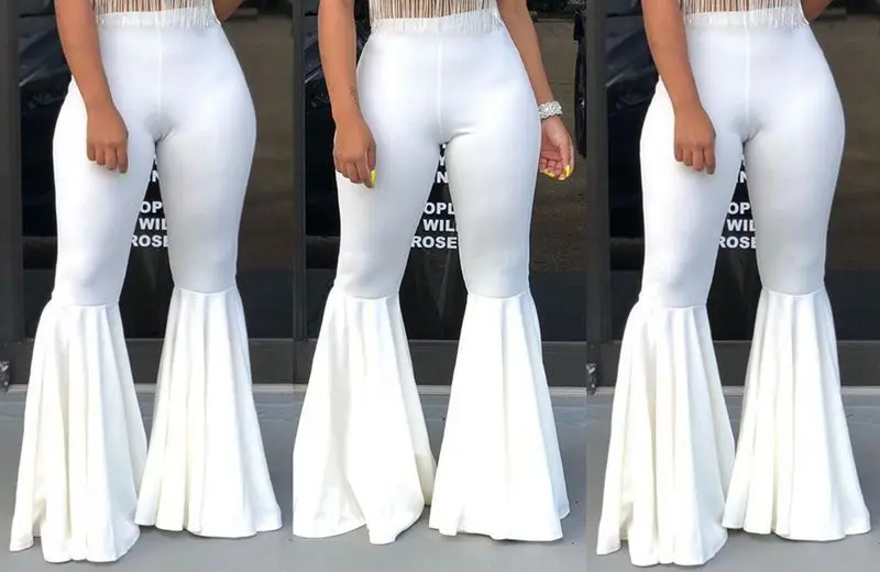 

ZKYZWX Fashion classic women summer ruffles hem high waist long flare pants party beach club vintage trousers leggings