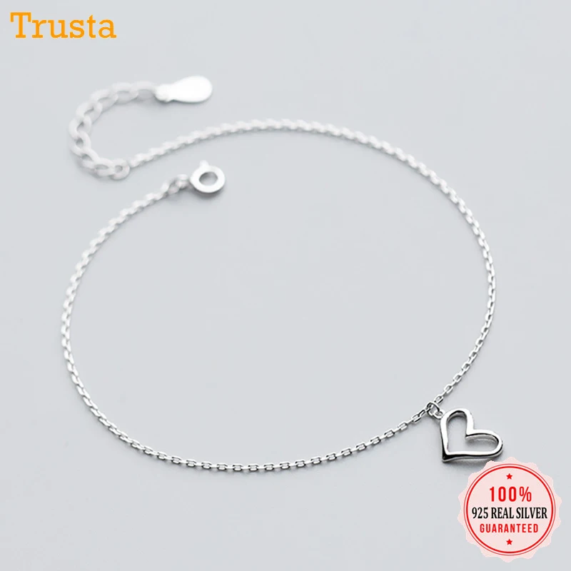 Trusta 925 пробы серебряный браслет на ногу Женская мода 925 ювелирные подвески в форме сердца 20 см цепь для подарка девушка леди DS1416