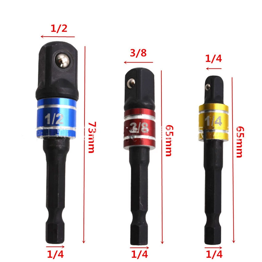 

3pcs/set Drills Screwdrivers Wrench Conversion Rod 1/2" 3/8" 1/4" Chrome Vanadium Steel Aluminum Ring Black Steel Ball Bits