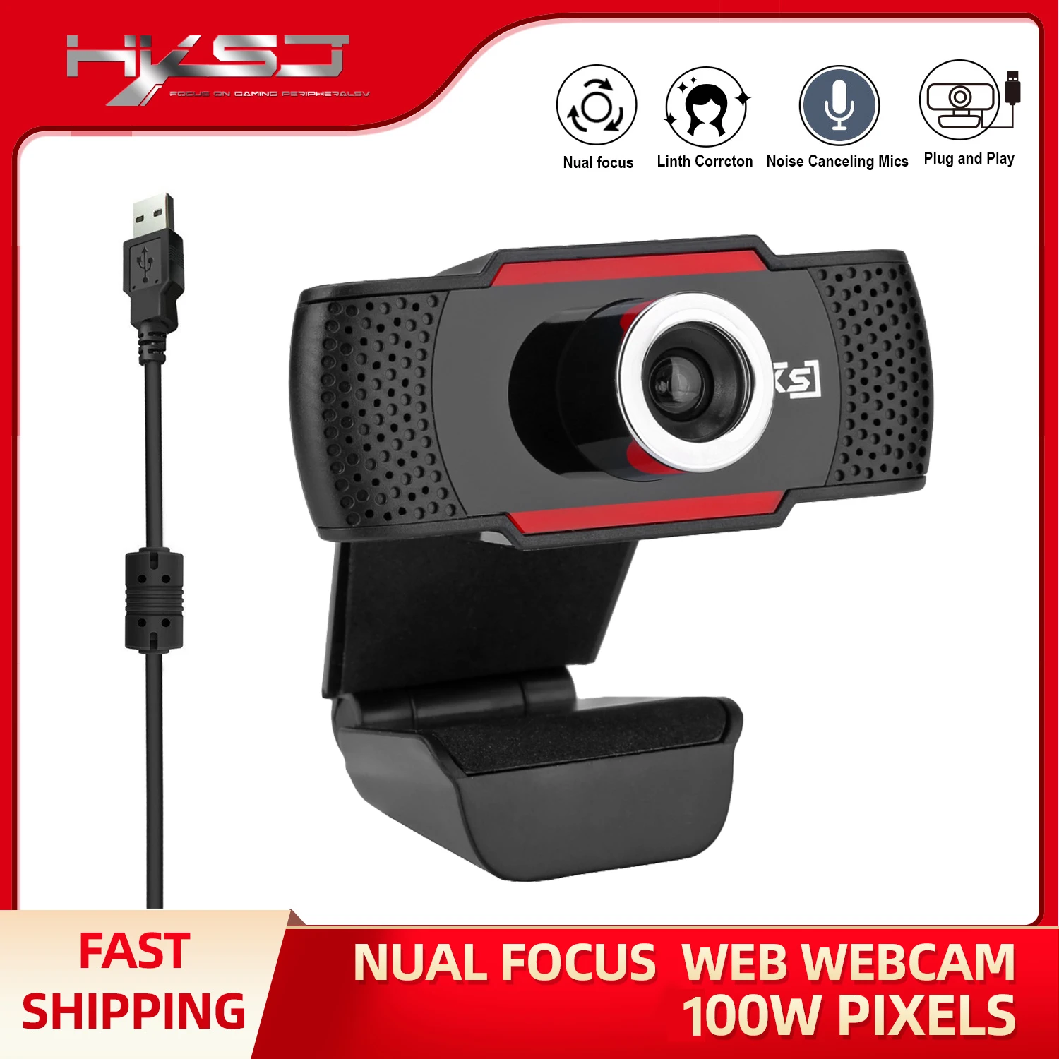 HXSJ USB HD Webcam 720P Rotatable Computer Camera Video Calling and Recording with Noise-canceling Mic Clip on Style For PC