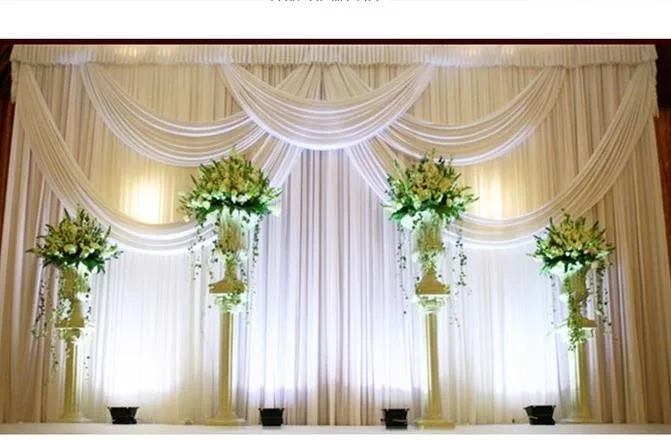 

3*6m (10ft*20ft) Milk White Wedding Curtain Backdrops with Swag High Quality Ice Silk Material Wedding Party Stage Decorations