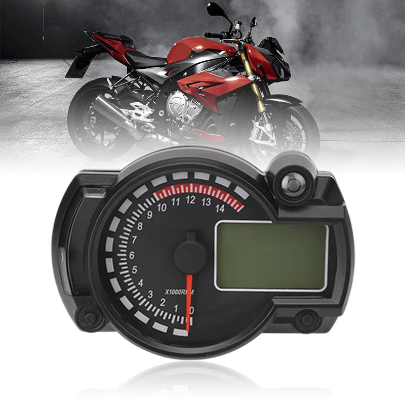 

Universal Motorcycle Speedometer 0-299km MPH 0-19000RPM Tachometer Time Gear Fuel Meter Water Temp with Left and Right Indicator
