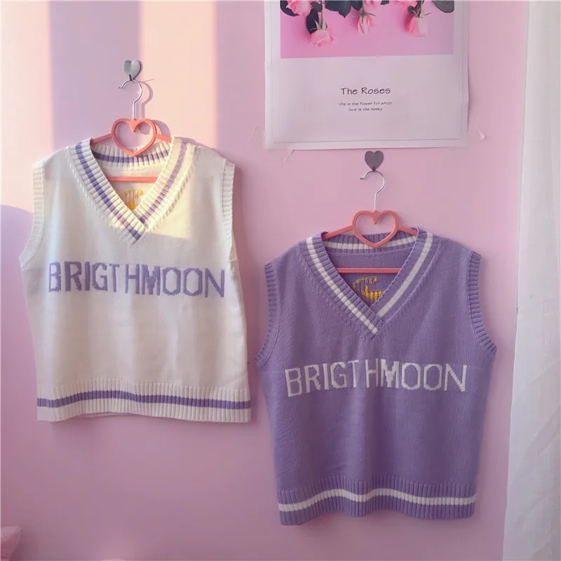

British Preppy Japanese School Girl Sweater Vest School Uniforms V-neck Embroidery Moon Cute Girls Students Korean Knitted Vest