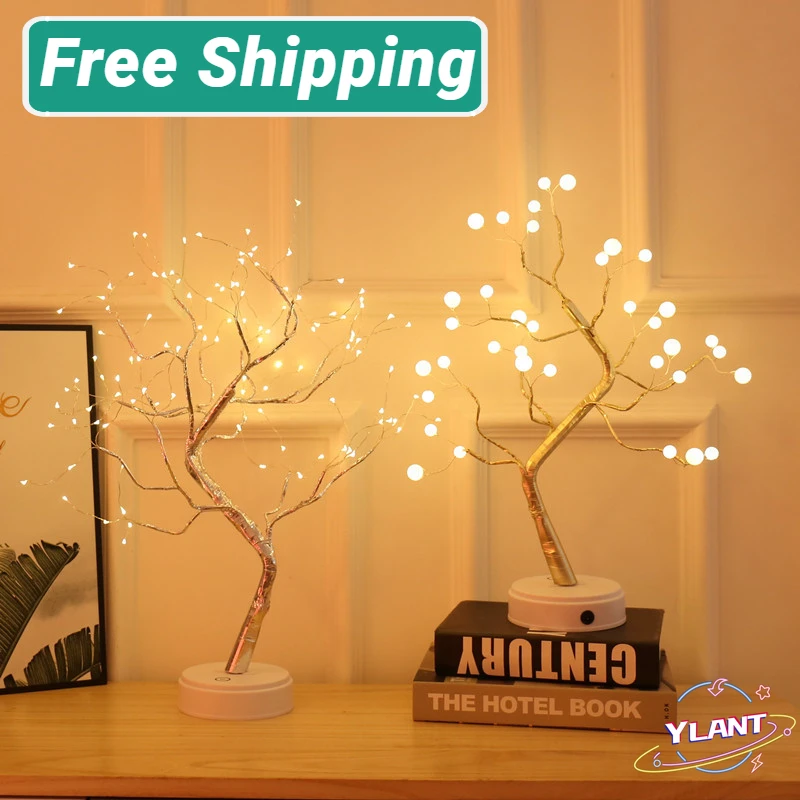 

2022 LED Night Light Mini Christmas Tree Copper Wire Garland Lamp For Home Bedroom Decor Fairy Lights Luminary Holiday lighting