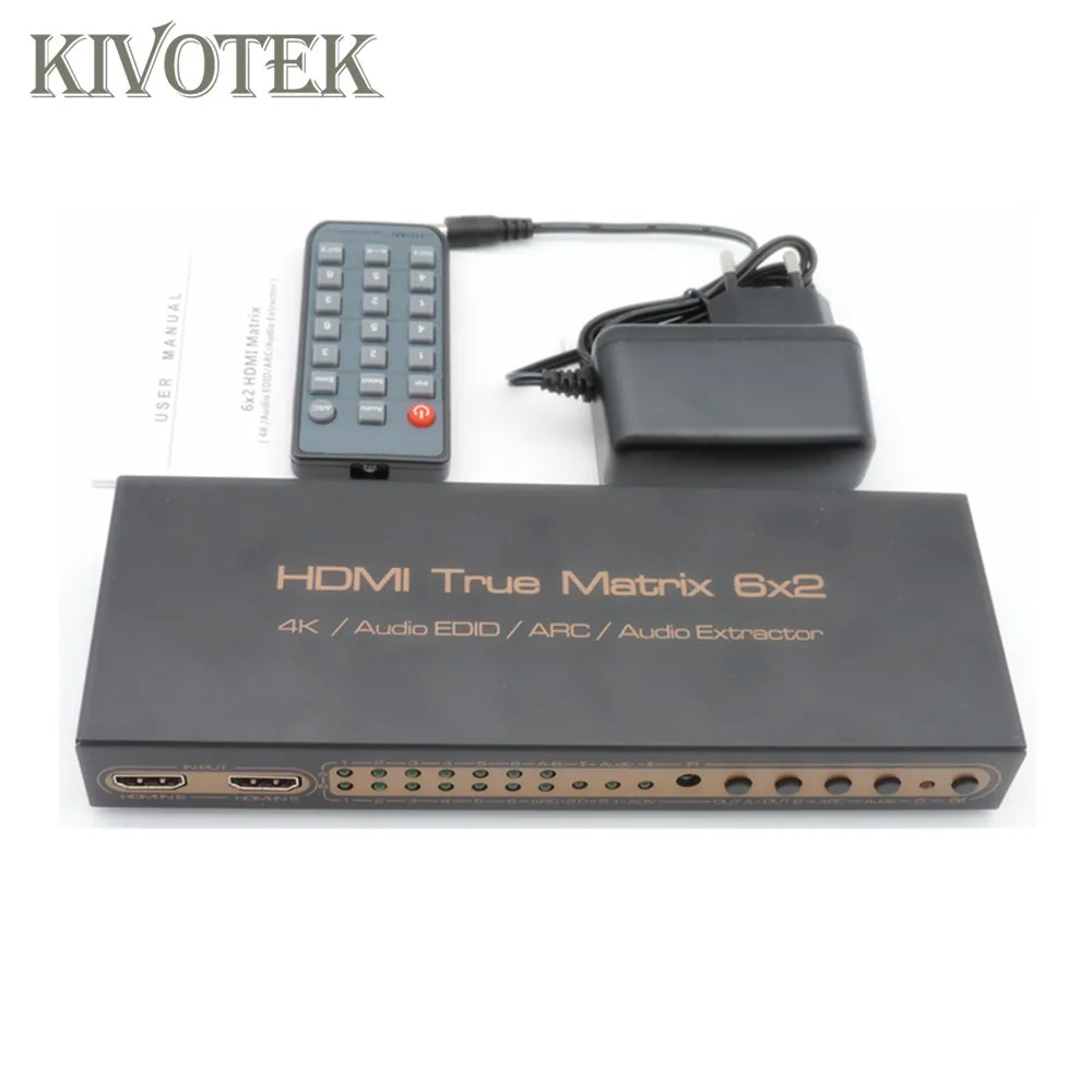 6x2 HDMI матричный коммутатор 4K Hdmi 6 в 2 переключатель адаптер аудио EDID/ARC/аудио