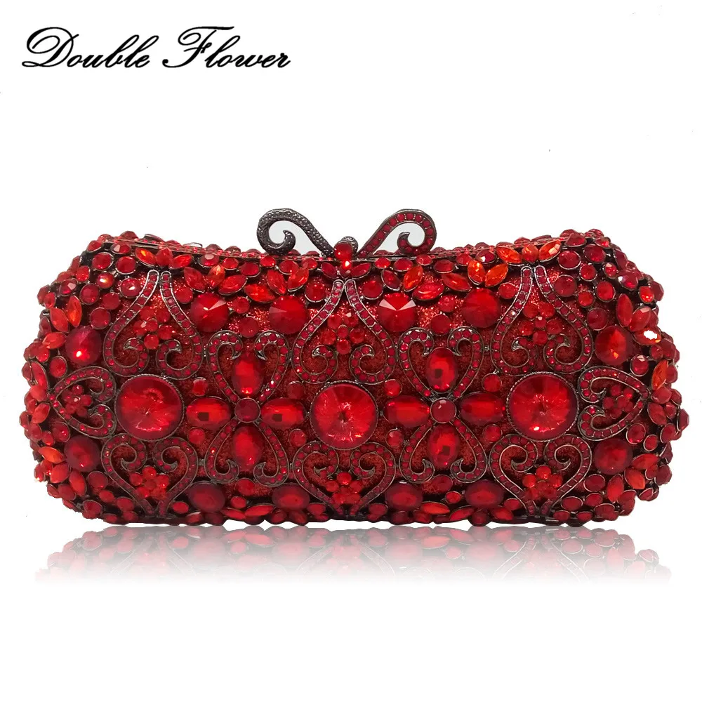 Женский металлический клатч с двумя цветами перфорацией и кристаллами Красного