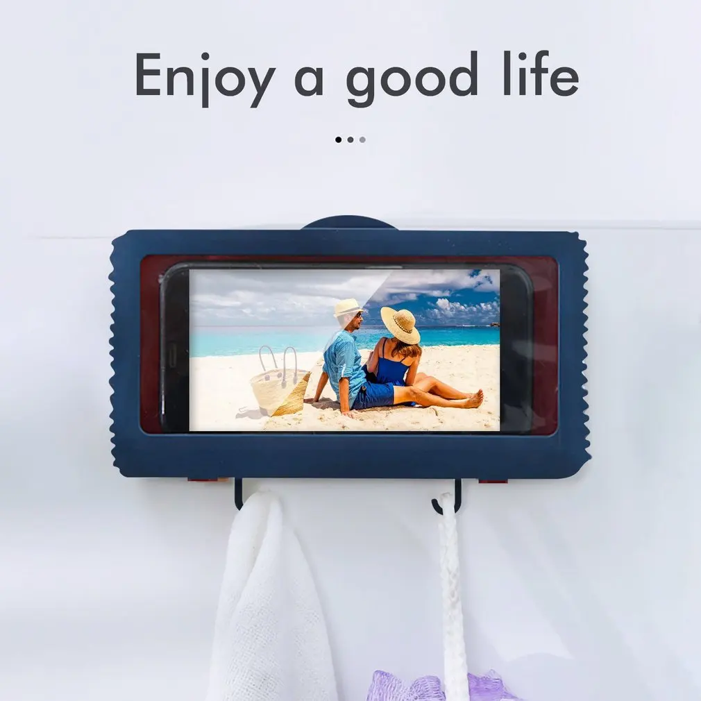

Shower Phone Holder Self-Adhesive Bathroom Phone Accessories Waterproof Case Box Wall Mounted All Covered Mobile Phone Shelves