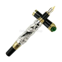 jinhao ancient dragon king 18kgp m nib fountain pen metal embossing green jewelry on top silver drawing for stationery pen
