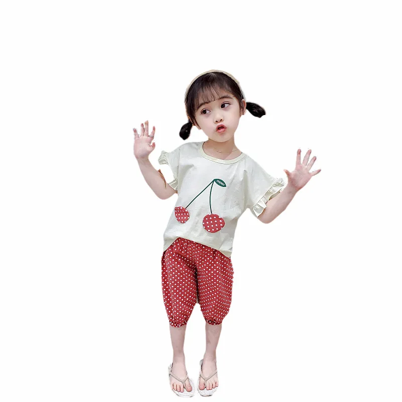 

1-3-Year-Old Baby Summer Breathable Comfortable Cotton Clothing Short-Sleeved Shorts Two-Piece Girls' Shirt-Print Design Set