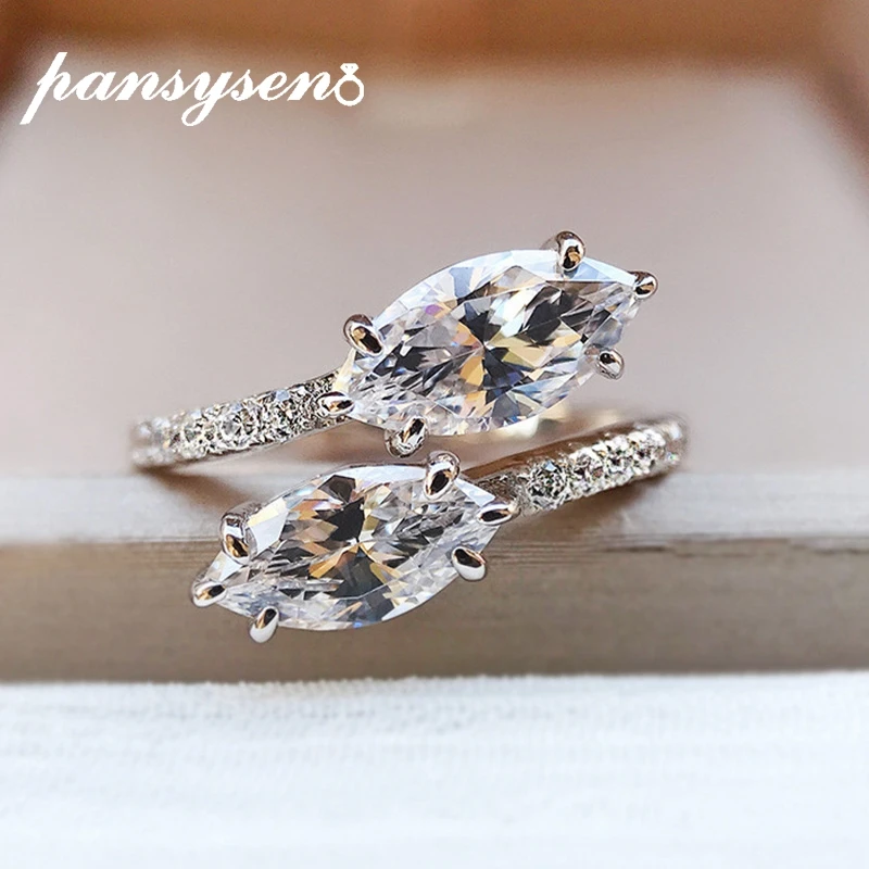 

PANSYSEN Classic 100% 925 Sterling Silver Marquise Created Moissanite Diamond Wedding Bands Engagement Rings Fine Jewelry Gift
