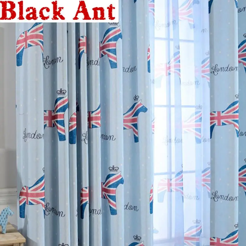 Занавеска для спальни мальчиков с изображением лошадей голубая ткань гостиной