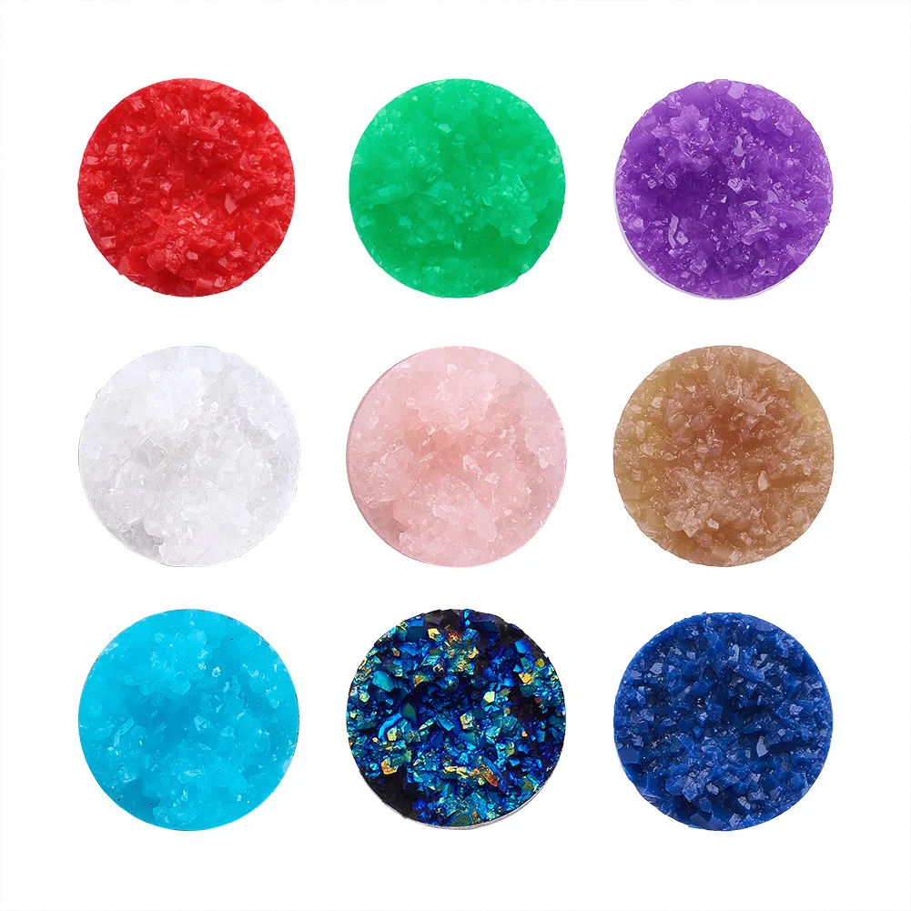 Лоток 12 мм латунные серьги-гвоздики и плоские круглые кабошоны из друзы смолы 12x5