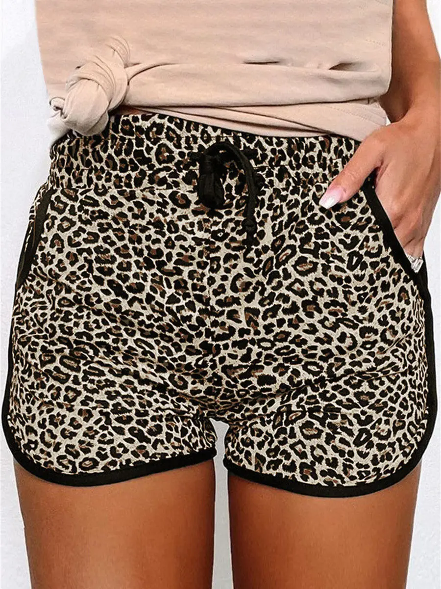 

Running Drawstring Elastic Waist Comfy Short with Pockets Women's Fashion Summer Leopard Beach Shorts Casual Pants