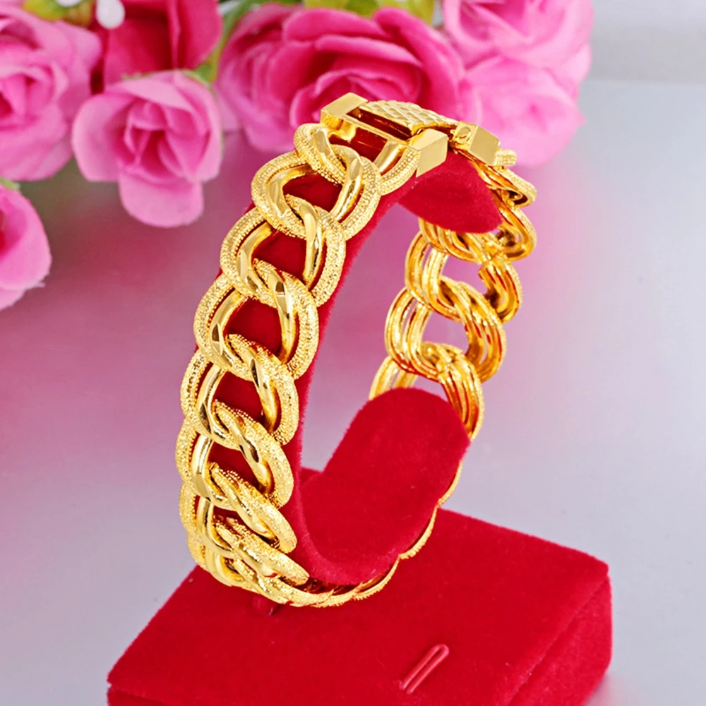 

17mm Wide Wrist Chain Yellow Gold Filled Hip Hop Mens Bracelet Fashion Jewelry