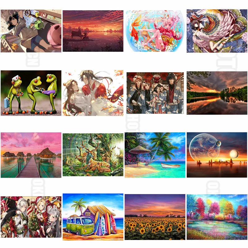 

Diamond Painting Still Life Green Frog Sunflower Flower Field Hand-Painted Colorful Tree Seascape Japanese Anime Girl Home Decor