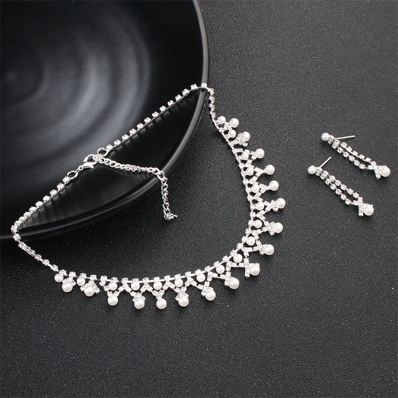 Efily серебряный цвет стразы жемчужные свадебные ювелирные наборы для женщин