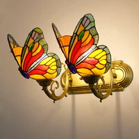 wall lamps vintage indoor mounted sconce fixture bedroom living room bedside decoration lighting butterfly tiffany glass shade