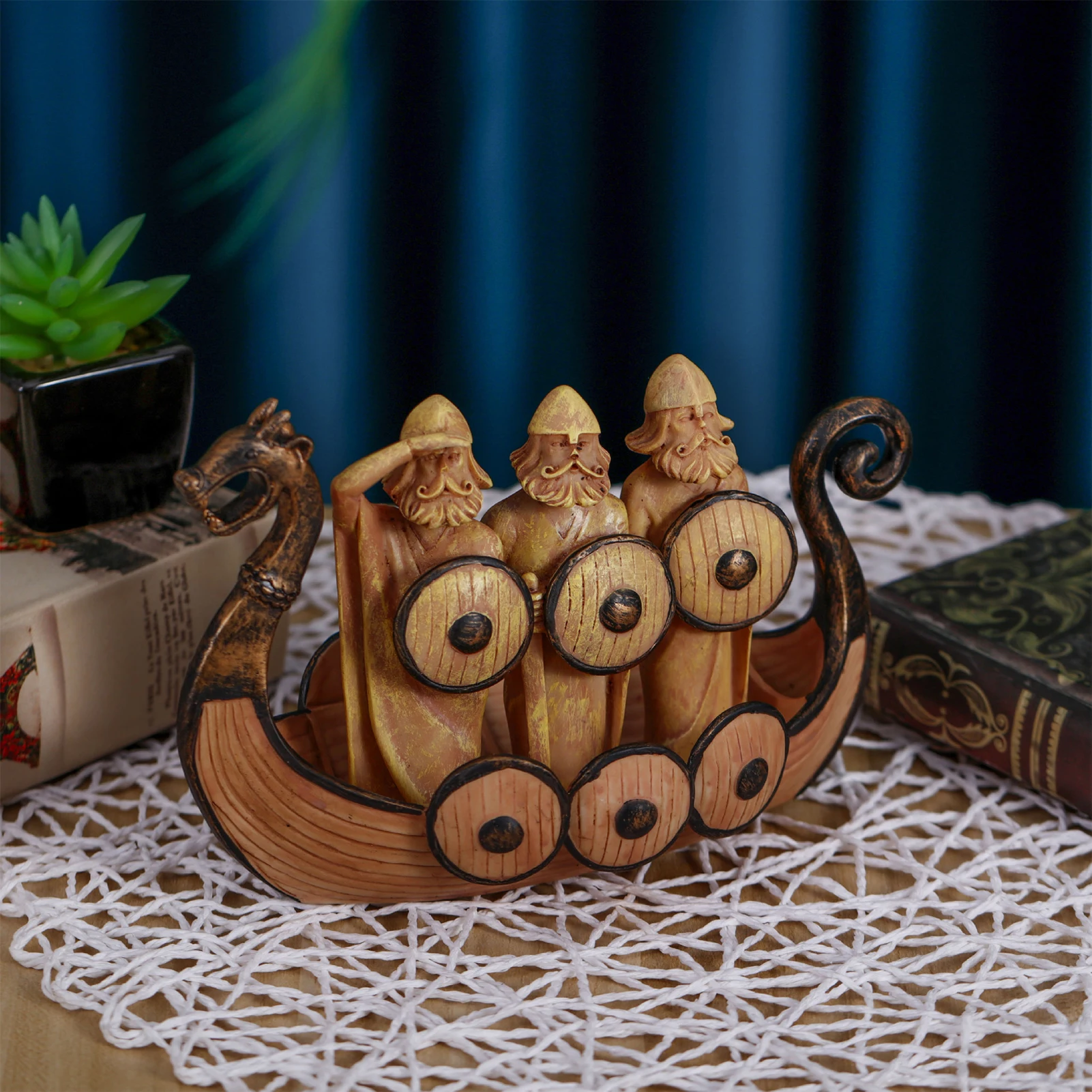 Resin Viking Boat Dragon Ornament Retro Ships Decoration Handicraft Home | Дом и сад
