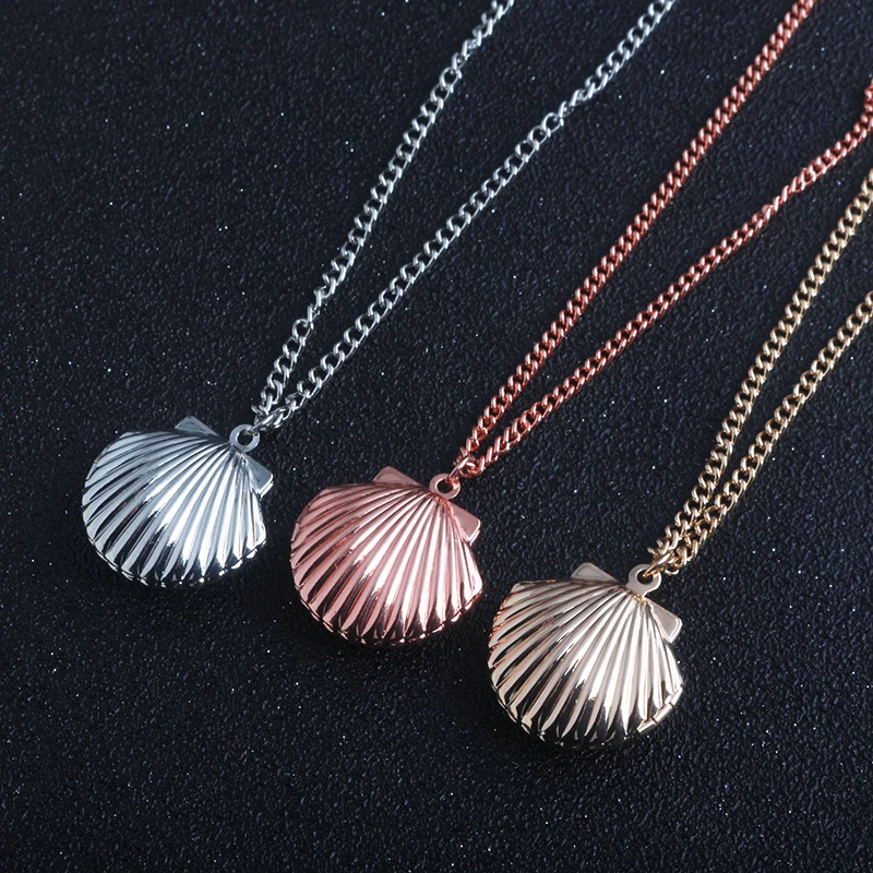

Mermaid Princess Beach Shell Necklace Boho Style Can Put Photo Shell Pendant Chains Necklace For Woman Jewelry Gift