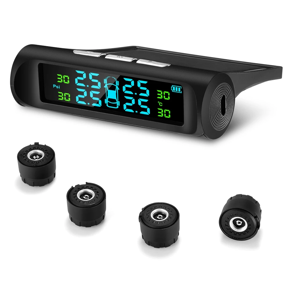 

Система контроля давления в шинах TPMS с солнечной зарядкой, цифровой ЖК-дисплей, с 4 внешними датчиками