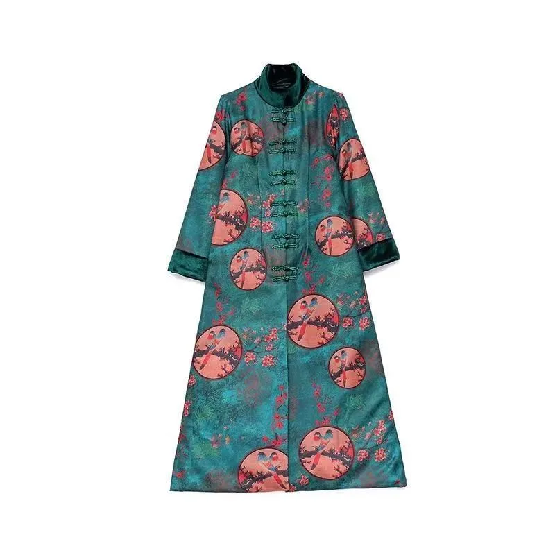 Embroidery Chinese Style Retro Women Cheongsam X-long Wool Cashimere Coat Warm Coats Elegant Fashion Clothes Personal | Женская одежда