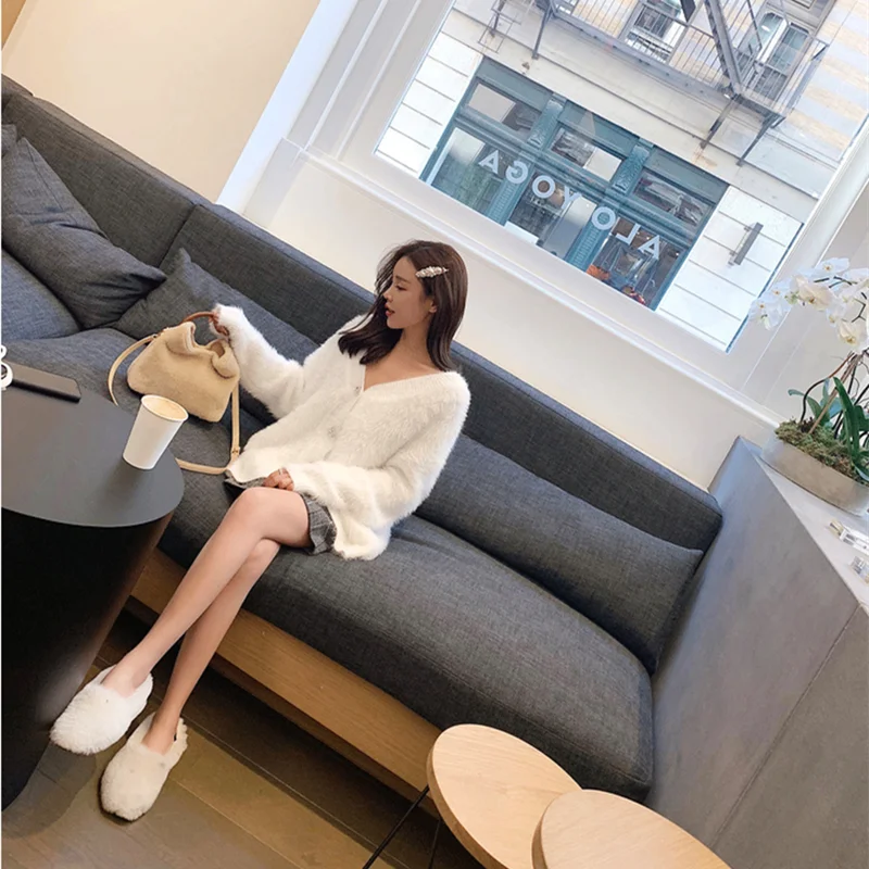 Норковый кардиган свитер женская одежда большой свободный и ленивый мохер