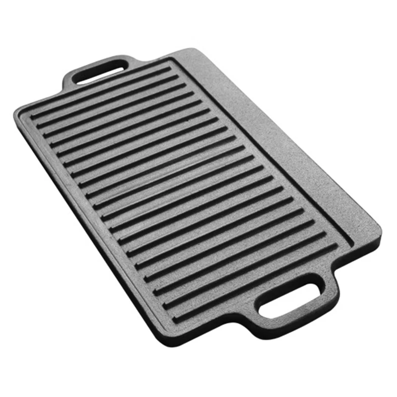 Чугунный непокрытый прямоугольный двусторонний лоток для барбекю в полоску
