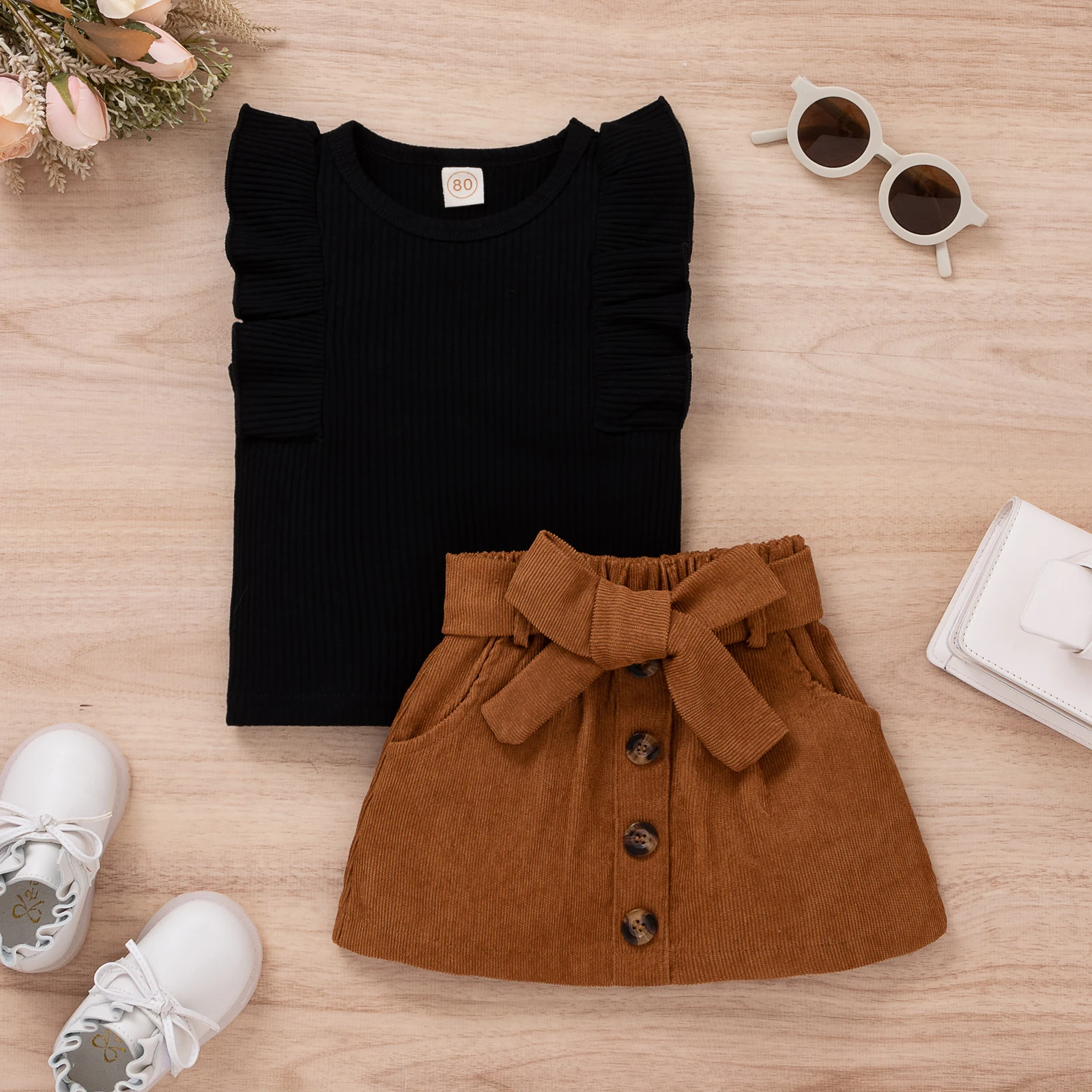 Женский летний комплект FOCUSNORM из 2 предметов для маленьких девочек однотонная