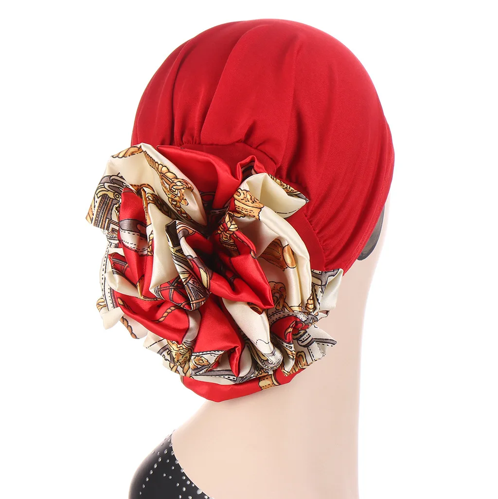 

Heliosopus New Fashion Muslim Turban Hat Multicolor Big Flower Design Hijab Caps Indian Wrap Inner Hijabs Cap Party Accessories