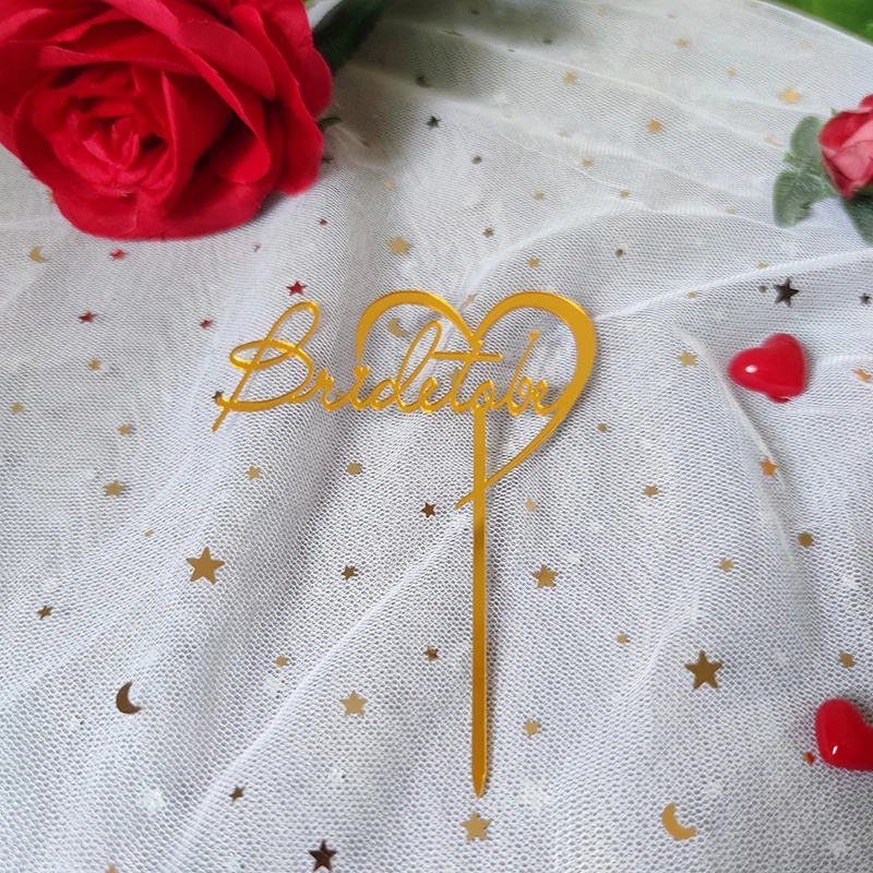 

New Bride To Be Acrylic Wedding Cake Toppers Golden Love Baking Cake Toppers for Engagement Banquet Cupcake Decorations Supplies