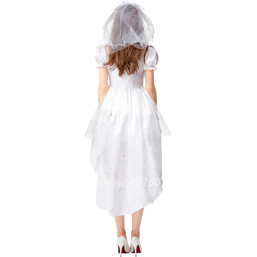 

Halloween Vampire Cosplay Costume for Women White Ghost Bride Scary Bloodstained Dress Gothic Horror Witch Clothing Carnival
