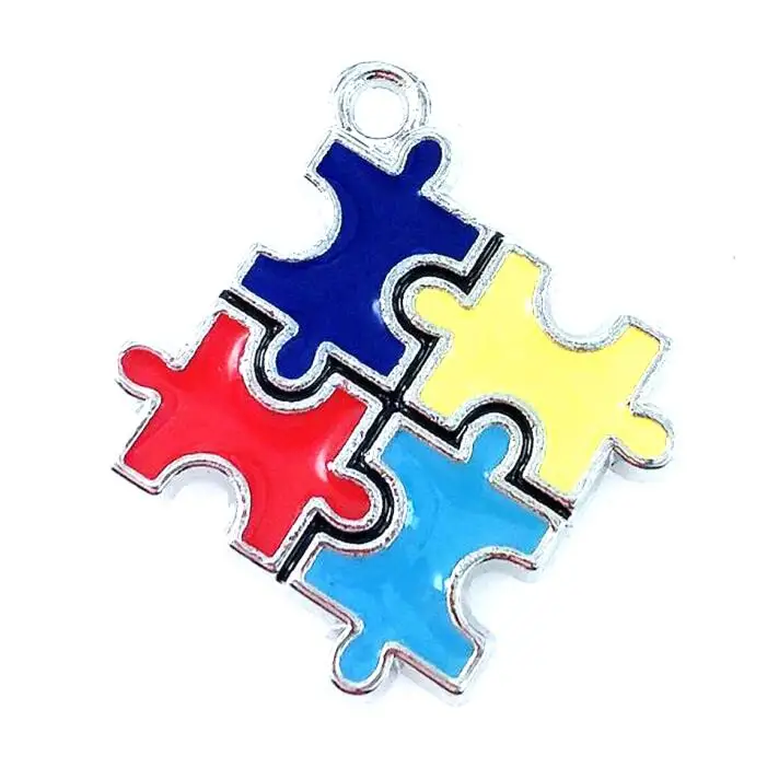Puzzle 20 шт./лот Цвет эмаль осознание аутизма Jigsaw подвески в форме кусочка пазла медальон «сделай сам» Цепочки и ожерелья для браслета брелока - Окраска металла: Puzzle